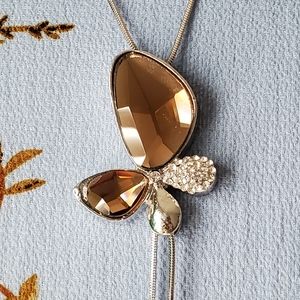 D1 NEW Smokey Quartz Butterfly  Pendant Necklace